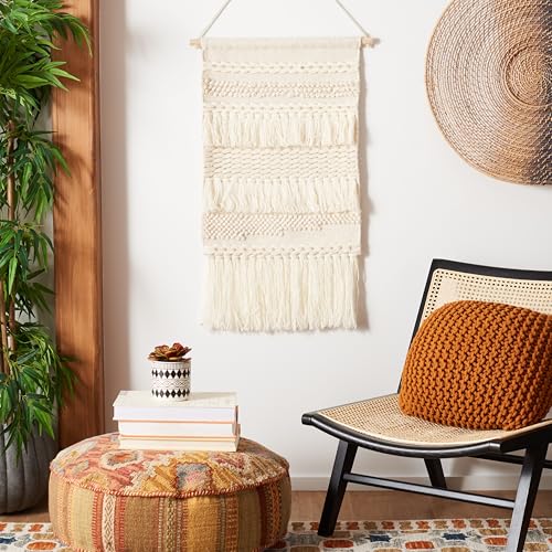 SAFAVIEH Home Collection Sedona Zeta Ivory/Beige Boho Tribal Woven Wool Tassel Fringe Tapestry Hanging Wall Art