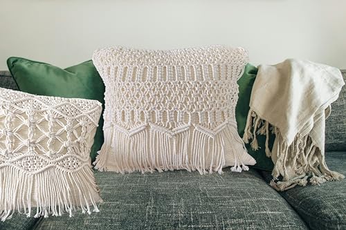 kiido Throw Pillow Covers Macrame Cushion Case Woven Boho Comfy Square Pillow Cases with Tassels Set of 2 Decorative Pillowcase (17X17) AB Style-Wave