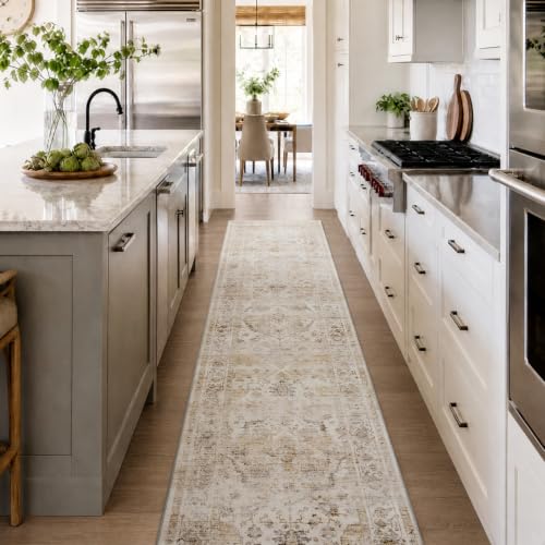 AMOAMI-2X10 Runner Rug-Washable Runners for Hallways-Soft Non Slip Bedside Rugs for Bedroom-Vintage Long Rug for Hallways Entryway Laundry Room Stair Kitchen Bathroom Beige - color: Beige, size: 2' X 10' (Rectangular)