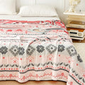MEJU Boho Indian Pink Gray Stripes Checks Muslin All Season Reversible Blanket for Bed Sofa Couch 100% Combed Cotton Soft Warm Bedspread Throw Blanket Bed Coverlet Full Queen 80 in x 90 in - color: Boho Pink, size: F/Q 80 in x 90 in