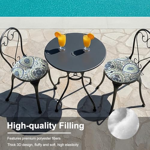 LVTXIII Outdoor Bistro Chair Cushions, 15"x15"x4" Round Patio Chair Cushions, All Weather Tufted Seat Cushions for Patio Furniture Use, Set of 2, Coastal Medallion - color: Coastal Medallion