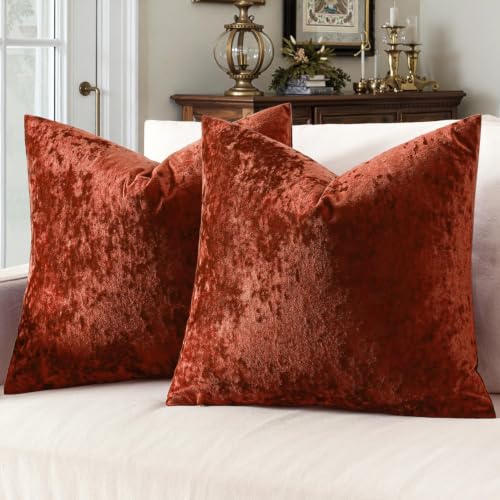 MIULEE Velvet Throw Pillow Covers Set of 2, Soft Neutral Decorative Fall Pillow Cases with Luxurious Textured Vintage Cushion Covers for Home Decor Couch Sofa Bed,Rust 18x18 inch - color: Rust, size: 18" x 18" (Pack of 2)