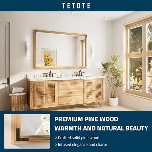 TETOTE 55 x 36 Natural Wooden Mirror for Bathroom Wall/Bedroom/Living Room/Entryway Farmhouse Rustic Bathroom Vanity Mirror Waterproof (Horizontal/Vertical Mounted) - color: Wood, size: 36"L x 55"W