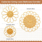 Weysat Sunflower Boho Wicker Wall Decor Baskets Set of 3, 11.81 Inch Round Macrame Wall Hanging, Rattan Rustic Art Country Style for Bathroom Living Room Garden Office Nursery Decor