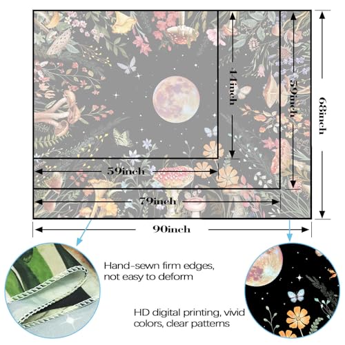 Kanuyee Boho Moon Tapestry Colorful Floral Wall Tapestry, Cute tapestries for Bedroom Ceiling Tapestries Wall Hanging for Bedroom Living Room Decor Moon-2 60"x80" - color: Cloud White, size: 80"L x 60"W