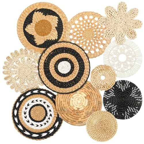 Tatuo 11 Pcs Boho Wall Basket Decor Bulrush Woven Wall Hanging Art Round Farmhouse Rustic Handmade Wicker for Summer Home, Bedroom, Living Room, Kitchen Decorations, Multi Sizes(Retro) - style: Retro