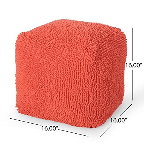GDFStudio Modern Microfiber Chenille Cube Pouf Ottoman Foot Stool - Bean Bag Floor Chair - Foot Rest Couch for Living Room Bedroom,Coral,16"" x 16"" x 16"", Statha,coral, 314105N - color: Coral, size: 16"
