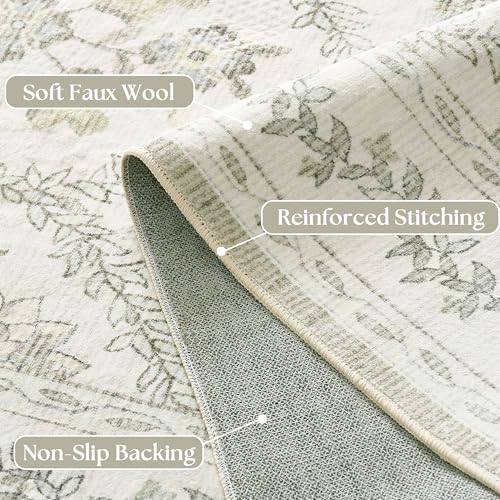 Small Green Rugs 2x3 Sage Green Kitchen for Entryway, Soft Washable Floral Printed Small Area Rug, Non-Slip Kitchen Mat, Low-Pile Indoor Bathroom Farmhouse Carpet for Entrance Cottage Boho - color: Sage / Cream, size: 2' x 3' (Rectangular)