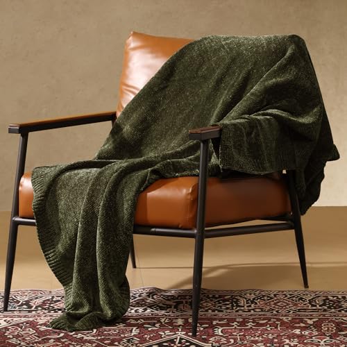 Chenille Throw Blanket for Couch, Cozy Soft Blanket Lightweight Decorative Throw for Living Room Sofa Chair, Stylish Home Decor, Ideal for Gifting, Olive Green 50"x60" - color: Olive Green, size: Throw