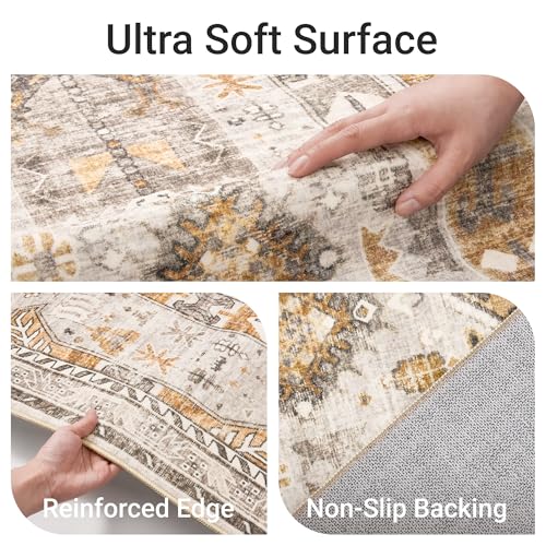 befbee 5x7 Area Rugs for Living Room,Stain Resistant Washable Rug,Non-Slip Backing Rugs for Bedroom,Kitchen,Printed Vintage Home Decor Rug (Brown/Gold, 5'x7') - color: Brown/Gold, size: 5' x 7' (Rectangular)
