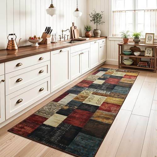 Tepook Modern Runner Rug for Living Room, 2x6 Washable Rugs for Bedroom Hallway, Geometric Patchwork Runner Rug Non-Slip Indoor Throw Carpet for Entryway Kitchen Office Home Decor, Multi - color: Multi Color, size: 2 X 6 Feet