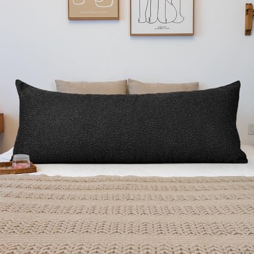JoraLion 20x54 inch Neutral Boucle Body Pillow Cover, Black Long Pillow Cover Cozy Soft Cushion Case for Couch Sofa Bed Living Room Home Decor, Pack of 1 (Cover Only) - color: Black, size: 54" x 20" (Pack of 1)
