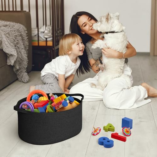 MEGASKET Black Woven Storage Basket, 17"x12"x8" Cotton Rope Baskets for Organizing Dog Toy, Gift, Book, Towel, Cloth, Shoe, Decorative Wicker Storage Bin for Shelves, Closet, Bathroom, Living Room - color: Black