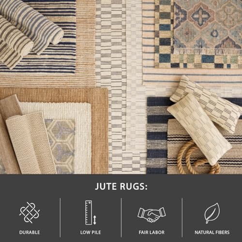 Dash & Albert Jute Ticking Indigo Handwoven Rug, 2 X 3 Feet, Blue Stripe Pattern - color: Jute Ticking Indigo, size: 2' x 3' (Rectangular)