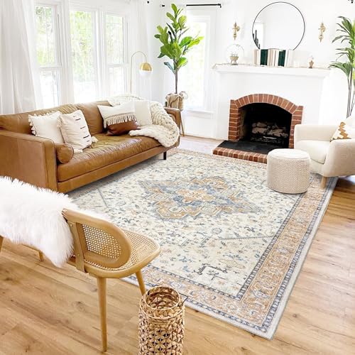 BILEEHOME Orange and Blue Coloful Rug for Living Room,Machine Washable Bright Colored Multi Color Area Rugs 5x7 - color: Orange Blue, size: 5' x 7' (Rectangular)
