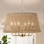20" Rattan Large Boho Chandelier Ceiling Light Fixture, 6-Light Farmhouse Wicker Hand-Woven Chandelier Rattan Ceiling Pendant Light Fixture for Dining Room Bedroom Hallway Kitchen Island(Gold) - color: Gold 6-Light 20" T-Shape