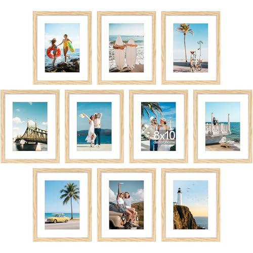 decorUhome 8x10 Picture Frame Set of 10, Display Photos 5x7 with Mat or 8x10 Unmatted for Picture Frames Collage Wall Decor, Natural - color: Natural, size: 8x10