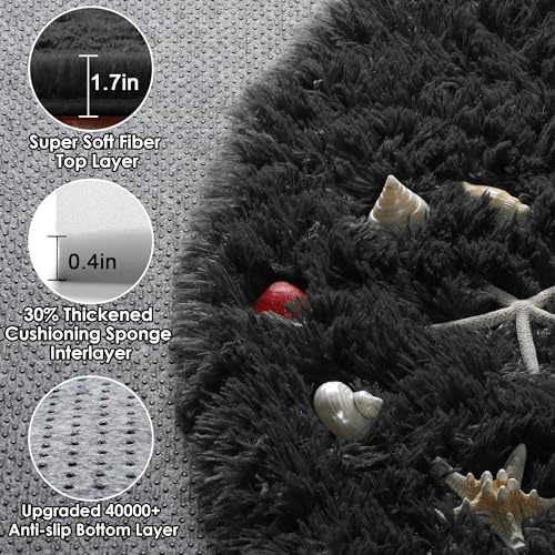 ONASAR Black Round Area Rug 4ft, Soft Bedroom Circle Rugs Floor Mats for Kids Girls Boys Teen Room, Fluffy Plush Shaggy Carpet for Baby Nursery Living Room Playroom Dorm Home Decor - color: Black, size: 4' (Round)