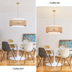 6-Light Boho Rattan Chandelier, 25.6" Large Rattan Pendant Light with Fabric Shade, Farmhouse Hand Woven Chandelier Hanging Ceiling Light for Dining Room, Living Room, Kitchen Island, Foyer, Hallway - size: 25.6" V-shaped weaving