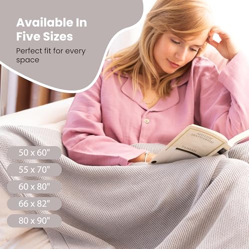 Dalisa 100% Organic Turkish Cotton Throw Blanket - GOTS Certified, Cozy - Perfect for Couch, Bed, and Home Decor - Boho Vintage Knit Alina (Harbor Mist, 60x80) - color: Harbor Mist, size: 60x80
