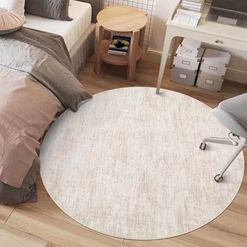 RUGSREAL 3x3 Round Area Rug Small Washable Circle Rug Non Slip Stain Resistant Entry Mat Modern Solid Color Round Living Room Carpet Low Pile Soft Bedroom Mat Neutral Rug for Bedside Nursery, Beige - color: Beige, size: 3' (Round)