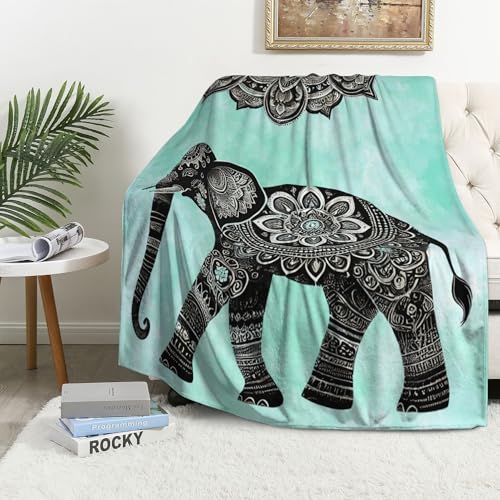 Elephant Throw Blanket Bohemia Mandala Warm Decor Soft Flannel Elephants Blanket Boho Elephant Gifts for Kids Boys Girls Men Women 40" X 50" - color: Boho Elephant, size: 40"X50"