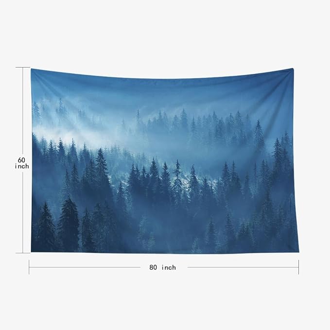 EMMTEEY Forest Tapestry Wall Hanging Abstract Tapestry Mystical Mountain Pine Forest in Fog Teen Tapestry 80X60 Tapestry Present for Families