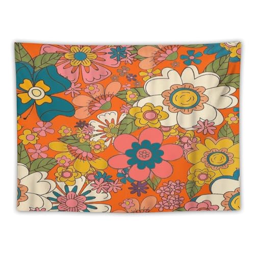 Houselerax Retro 70s Floral Tapestry,Hippie Spring Summer Flower Mid Century Pattern Wall Hanging Neutral Home Decor Art for Living Room Bedroom Dorm 40"x30" - color: Hippie Floral-13, size: W40xL30in