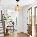 Woven Pendant Light Boho Chandelier, Rattan Pendant Lights Kitchen Island, Farmhouse Pendant Lighting with Hand Woven Wicker Shade, Boho Chandelier Light Fixtures Ceiling Hanging Light - color: 7.87" Rattan 2 Pack