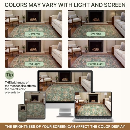 Bavni Entryway Rug, 2x3 Washable Rug Ultra-Thin Low Pile, Non-Slip Small Rugs Indoor for Front Door Entrance Bathroom, Vintage Print Carpet Soft Stain Resistance, Sage/Gold - color: Sage/Gold, size: 2' x 3' (Rectangular)