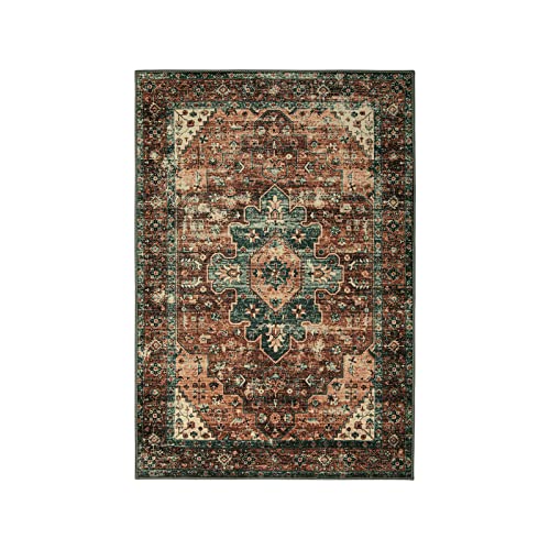 Moynesa Washable Vintage Bathroom Rug, Small Area Rug 2x3 Entryway Rug Indoor Door Mat, Boho Kitchen Rugs Non Skid Non Slip, Non-Shedding Ultra-Thin Oriental Throw Carpet for Bedroom Decor - color: Brick Red, size: 2' x 3'