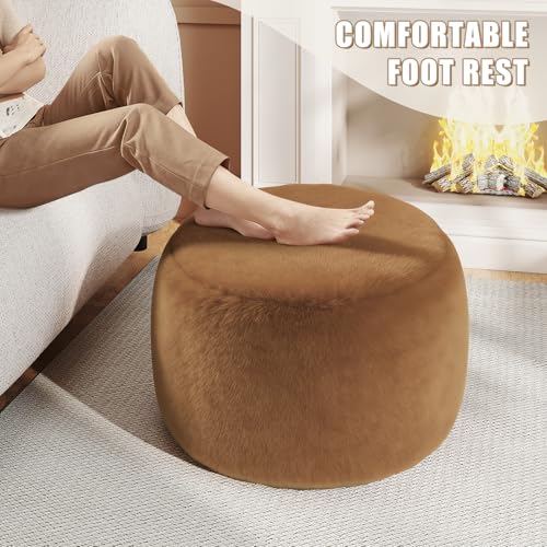 Gericco Round Stuffed Pouf Ottoman for Foot Rest, A Round Modern Foam Filled Poufs, Floor Chair for Living Room, Nursery, Dorm, A Soft Modern Foot Stool Perfect to Rest Your Feet (Orange, 20Inch) - color: Orange, size: 20.1"D x 20.1"W x 15"H