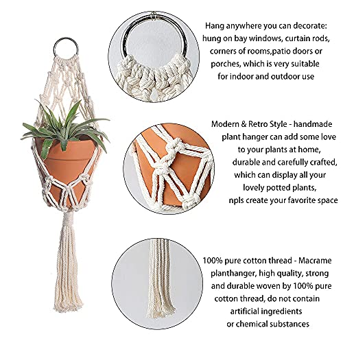 Artilady Boho Macrame Plant Hangers - Handmade Hemp Rope Hanging Baskets for Indoor Plants with Ceiling Hooks, Bohemian Home Decor Outdoor Wall Art (White Hanger-2pcs) - color: White Hanger-2pcs
