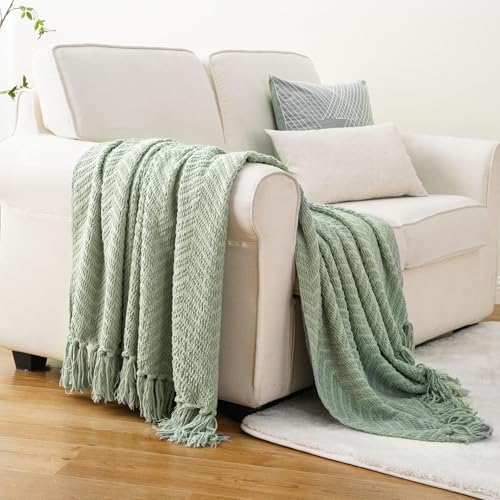 BATTILO HOME Sage Green Throw Blanket for Couch, Knit Sage Throw Blanket Versatile for Couch, Super Soft Warm Spring Blanket for Bed Sofa, 50"x60" - color: Sage Green, size: 50"x60"