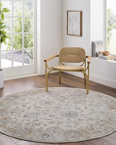Hauteloom Kerem Boho Vintage Traditional Oushak Area Rug - Farmhouse Oriental Floral Damask Carpet for Living Room, Bedroom, Dining Room - Taupe, Beige, Olive; Blue 2' x 2'11" - color: Light Gray, Cream, Medium Brown / Kerem, size: 1'11" x 2'11" (Rectangu