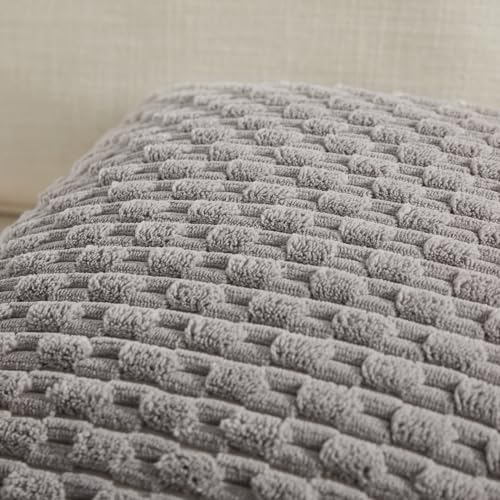 Fancy Homi Set of 2 Neutral Grey Decorative Throw Pillow Covers 18x18 Inch for Couch Bed Sofa Bedroom, Modern Farmhouse Boho Home Decor, Soft Fluffy Textured Corduroy Cute Gray Cushion Case 45x45 cm - color: Gray, size: 18" x 18" (Pack of 2)