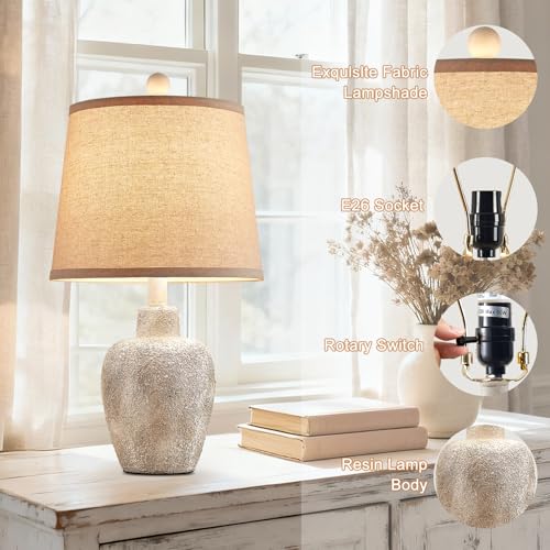 Rustic Farmhouse Table Lamps Set of 2 Small 21" Country Cottage Coastal Bedside Lamps with Retro White Finish for Bedroom or Living Room Nightstands (Bulbs Not Included) - color: Antique White