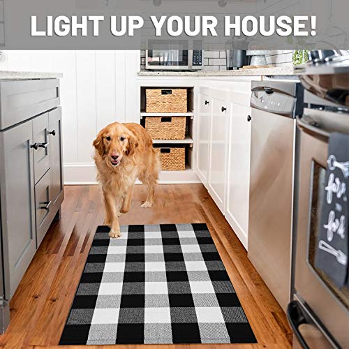 IOHOUZE Cotton Buffalo Plaid Check Rug Outdoor Doormat 27.5 x 43 Inches Washable Woven Outdoor Indoor Welcome Mats for Front Door/Farmhouse/Entryway/Home Entrance black and White Outdoor Rug - color: Black and White, size: 2'4" x 3'8" (Rectangular)
