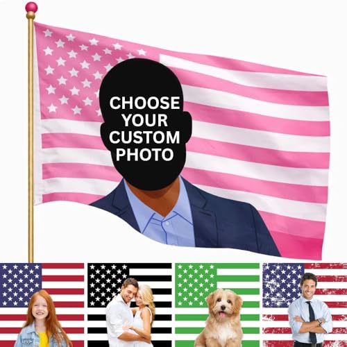 Custom Flag with Face on It by DreamController; Personalized American Flag with Photo Logo; Pink Flag Custom; 5 Sizes; HD Print; 2 Grommets; No Pole Hardware; Made in USA Fast Delivery - color: Flag with Photo Custom
