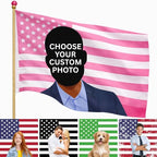 Custom Flag with Face on It by DreamController; Personalized American Flag with Photo Logo; Pink Flag Custom; 5 Sizes; HD Print; 2 Grommets; No Pole Hardware; Made in USA Fast Delivery - color: Flag with Photo Custom