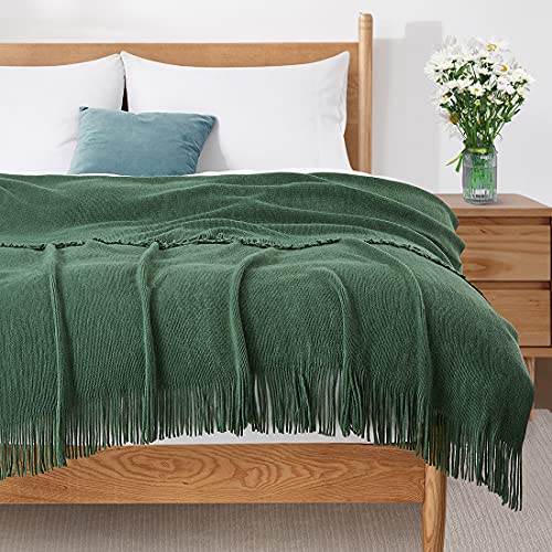 Homiest Decorative Knitted Throw Blanket with Fringe Soft & Cozy Tassel Blanket for Couch Sofa Bed (Dark Green, 50x60) - color: Dark Green, size: 50" x 60"