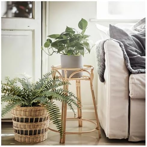 Handmade Rattan Plant Stand with Removable Basket – Boho Indoor Flower Pot Holder, Natural Ioor Plant Stand with Basket – 26" Max Height,