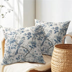 Chinoiserie Blue & White Pillow Covers - 16x16 Inches, Bule Birds & Flowers Design, Set of 2 for Home Couch & Sofa - color: Chinoiserie Flowers240413, size: 16" x 16" (Pack of 2)