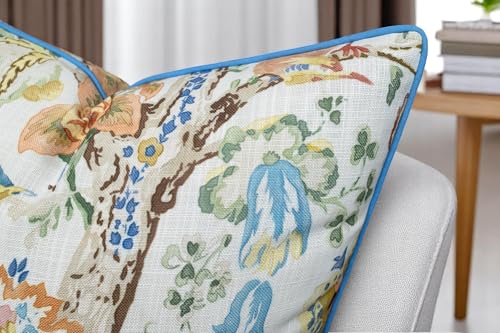 VAGMINE Jacobean Bird Floral 20x20 Inch Throw Pillow Cover - Ivory Multi-Color Print on Textured Polyester - Cushion Case for Couch Sofa - Grandmillennial Decor - Scarlet - color: Scarlet, size: 20" x 20" (Pack of 1)