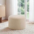 Boho Round Ottoman, Soft Pouf Ottoman, Farmhouse Footstool with Soft Padded Seating & Solid Wood Frame, Upholstered Vanity Stool Accent Seat for Living Room, Bedroom, Beige Woven Linen - color: Beige Weaving Linen Rope, size: Set of 1