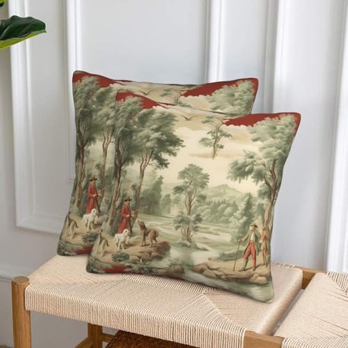 Vintage French Country Throw Pillow Covers 18x18 Set of 2 Hunting Fishing Trees Decorative Pillow Covers for Sofa Couch Bed Home Decor - color: French Country, size: 18" x 18" (Pack of 1)