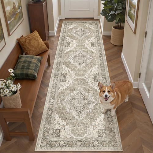 Roxstand Washable Runner Rug 2.6x8 Runners for Hallways, Ultra-Thin Carpet Runners for Entryway Anti Slip Backing Runner Rugs for Kitchen Laundry Room Indoor Hallway (Brown/Beige) - color: Brown/Beige, size: 2'6" x 8' (Runner)