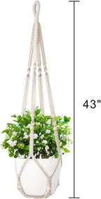 1 Pack Macrame Plant Hanger,Hanging Plant Holder, Boho Home Decor Hanging Basket with Wood Beads,Hanging Planters for Indoor Plants,Plant Hanger Indoor 43" Ivory (POTS NOT Included)