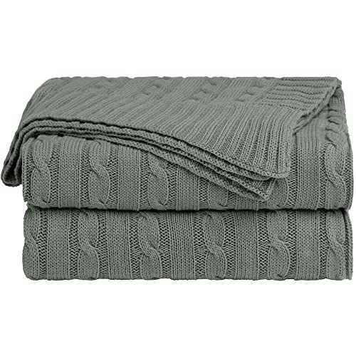 uxcell 100% Cotton Knitted Throw Blanket for Sofa and Couch Soft Lightweight Cable Knit Blanket Home Decors Blanket, Grey 50" x 60" - color: Grey, size: Throw (50" *60")