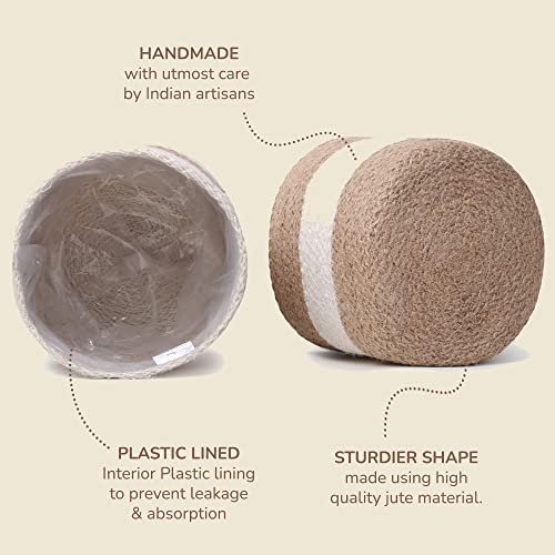 Jute Planter Basket -Sustainable Woven Rope Covers for Decorating Indoor/Outdoor Plants Pots 6.5x6.5x6 Inches Ideal Size for 6" Planter-Multi-Purpose Storage Set of 2 White & Natural Jute - color: White/Natural Jute -Pack of 2, size: 6.5 Inch